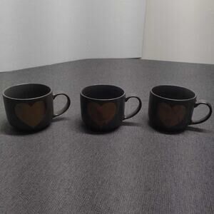 Potters Corner Gray Heart Ceramic Mugs Set of 3 Coffee Cups Gold Accent